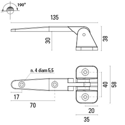 Lukehengsel forkrommet 40 mm